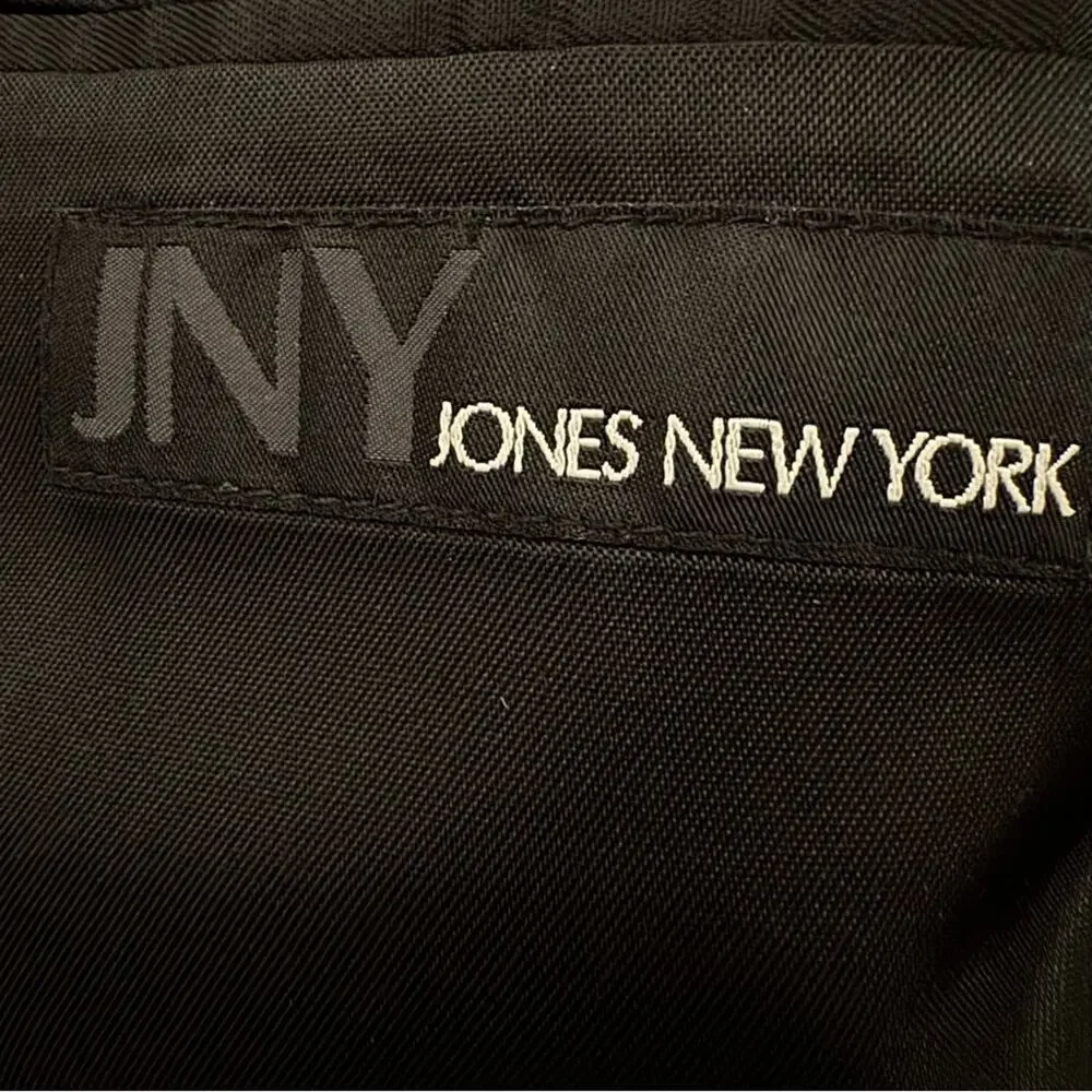 Joan New York 100% wool black gray pinstripe three button blazer size 44  b28